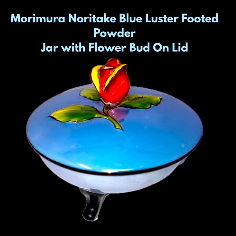 Early 1900’s Morimura Noritake Mark On Bottom Blue Luster Footed  Powder Jar